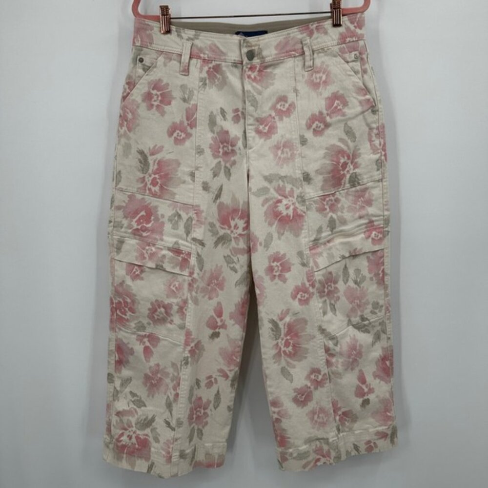 Democracy Absolution Floral Cargo Cropped Pants Pink Cream Size 14 Stretch Denim - Picture 5 of 11